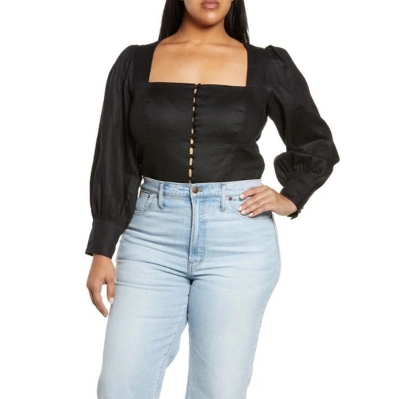 NEW Reformation MICAH CROPPED SMOCKED LINEN TOP size 16 - Picture 1 of 11